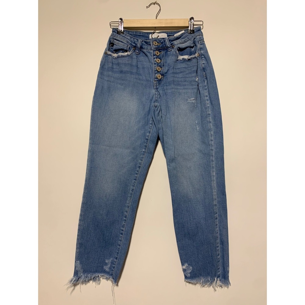 Kancan Women Size 3/25 Blue Estilio Button Fly Raw Hem Cropped Pants